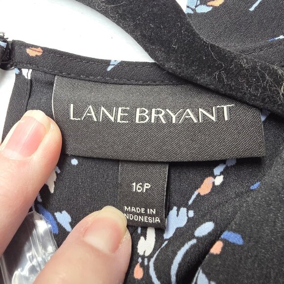 Lane Bryant Dress Womens 16P Black Floral Ruffle Cold Shoulder Belted Midi - Picture 7 of 14